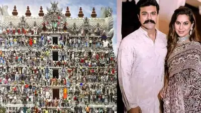 ക്ഷേത്രഗോപുരത്തില്‍ ദൈവങ്ങള്‍ക്ക് പകരം മനുഷ്യര്‍, ഹിന്ദുമതത്തെ അവഹേളിക്കുന്നു; രാം ചരണിന്റെ ഭാര്യയുടെ പോസ്റ്റ് വിവാദത്തില്‍