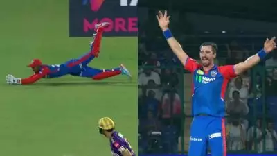 DC VS KKR: സ്റ്റാര്‍ക്കേട്ടനോട് കളിച്ചാ ഇങ്ങനെ ഇരിക്കും, ഗുര്‍ബാസിനെ മടക്കിയയച്ച അഭിഷേകിന്റെ കിടിലന്‍ ക്യാച്ച്, കയ്യടിച്ച് ആരാധകര്‍, വീഡിയോ