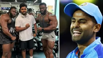 ജിമ്മന്മാർക്ക് നടുവിൽ സഞ്ജു; രസകരമായ കമന്റുമായി സൂര്യകുമാർ, മറുപടിയിൽ സ്കോർ ചെയ്ത് താരം