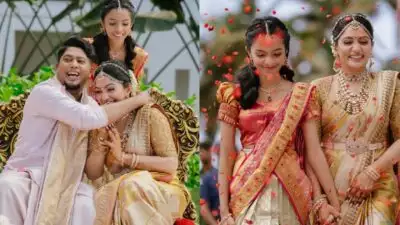 മകളുടെ കൈപിടിച്ച് വിവാഹവേദിയിലേക്ക്; ആര്യയും സിബിനും വിവാഹിതരായി