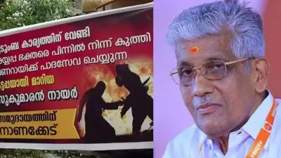 'സുകുമാരൻ നായർ പിണറായിക്ക് പാദസേവ ചെയ്യുന്ന കട്ടപ്പയായി മാറി, സമുദായത്തിന് നാണക്കേട്'; പത്തനംതിട്ട വെട്ടിപ്പുറം കരയോഗത്തിനു മുന്നിൽ ബാനർ