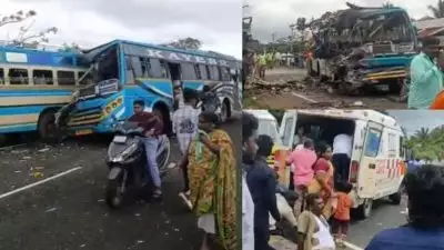 തെങ്കാശിയിൽ സ്വകാര്യ ബസുകൾ കൂട്ടിയിടിച്ച് അപകടം; 6 മരണം, 28 പേർക്ക് പരിക്ക്