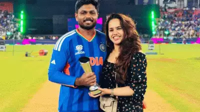 പ്രതിസന്ധി ഘട്ടത്തിലും ഈ വിജയത്തിലും കൂടെ നിന്ന ചാരുവിനു നന്ദി: സഞ്ജു സാംസൺ