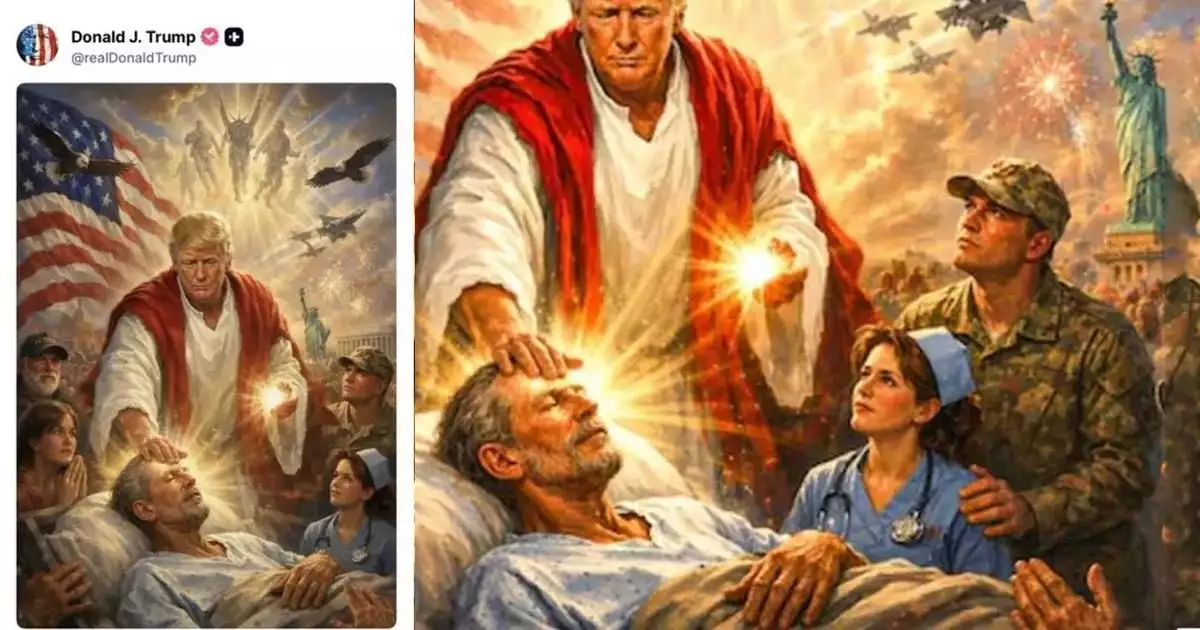 സ്വയം രക്ഷകനായ് ചിത്രീകരണം, മാര്പാപ്പയെ വിമര്ശിച്ച് പിന്നാലെ യേശുവായി ചിത്രീകരിച്ച ചിത്രവുമായി ട്രംപ്; വ്യാപക പ്രതിഷേധത്തിന് പിന്നാലെ ചിത്രം നീക്കി