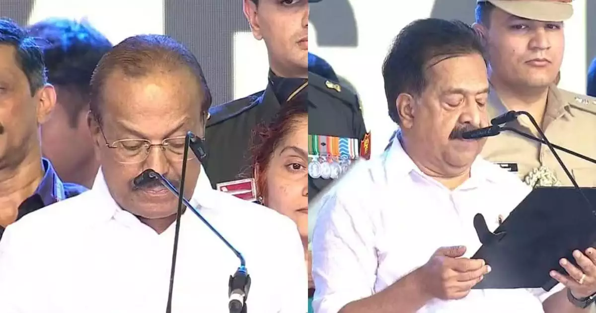 രമേശ് ചെന്നിത്തലയും പി കെ കുഞ്ഞാലിക്കുട്ടിയും സത്യപ്രതിജ്ഞ ചെയ്തു